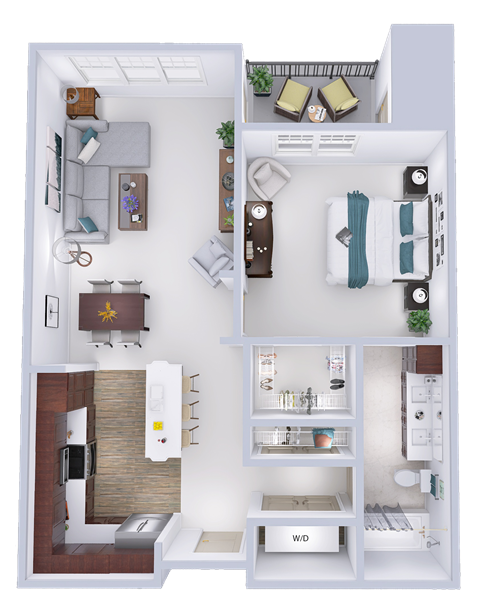 Floor plan for 1 bed, 1 bath, 862 sqft